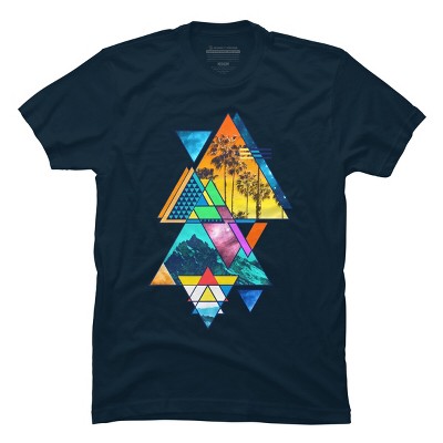 Men's Design By Humans Retro Summer Beach And Mountain Geometric Triangles Collages By Limhengs T-Shirt