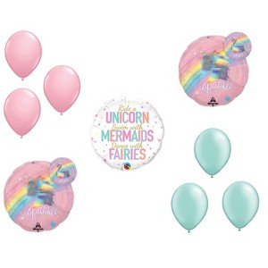 LOONBALLOON Unicorn Balloon Set: 2x Iridescent Magical Rainbow Unicorns, Mermaids, Fairies & 6x Latex Balloons - 1 of 1