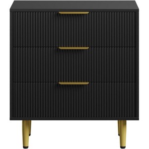 Coucheta 3 Drawer Dresser, Modern Black Fluted Dresser for Bedroom, Wood Chest of Drawers Nightstand with Metal Handles & Legs - 1 of 1