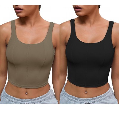 INSPIRE CHIC 2 Pcs Women's U Back Longline Padded Sports Bra Cami Crop Workout Fitness Tank Top with Built-in Bras