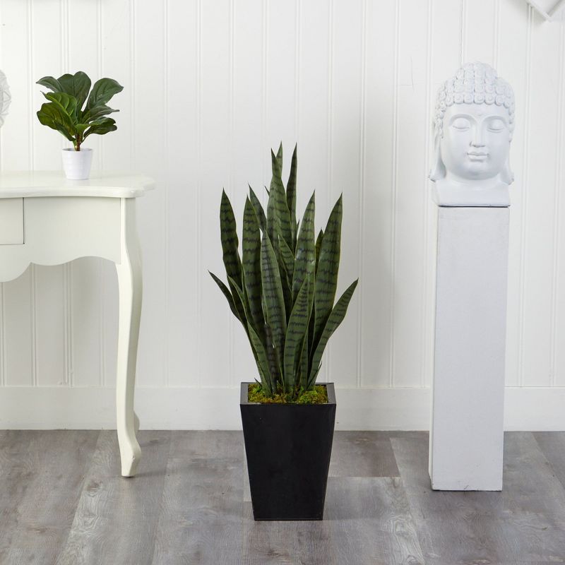 Nearly Natural 40-in Sansevieria Artificial Plant in Black Metal Planter, 3 of 5
