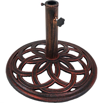 Sunnydaze Outdoor Heavy-Duty Cast Iron Celtic Knot Design Patio Yard Round Umbrella Base Stand - 17" - Bronze