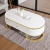 Mshliw Oval Coffee Table with Drawers and Gold Base, Dining Table, Lacquered MDF Center Table with Curved Corners for Living Room 47.2'' - 3 of 4