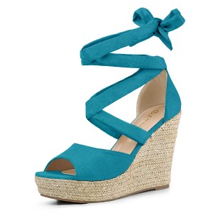 Allegra K Women's Lace Up Open Toe Platform Espadrille Wedge Sandals - 1 of 4