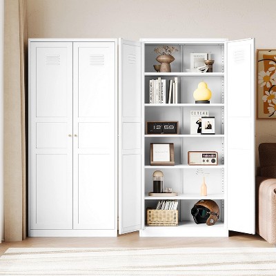 SweDrea 71" H White Storage Cabinet with Adjustable Shelves-Metal Home Kitchen Pantry Cabinets