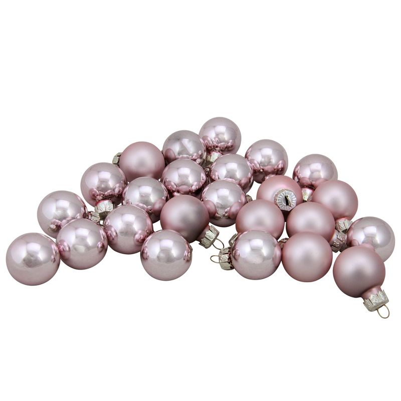 Northlight 24ct Baby Pink 2-Finish Glass Christmas Ball Ornaments 1-Inch (25mm), 1 of 4