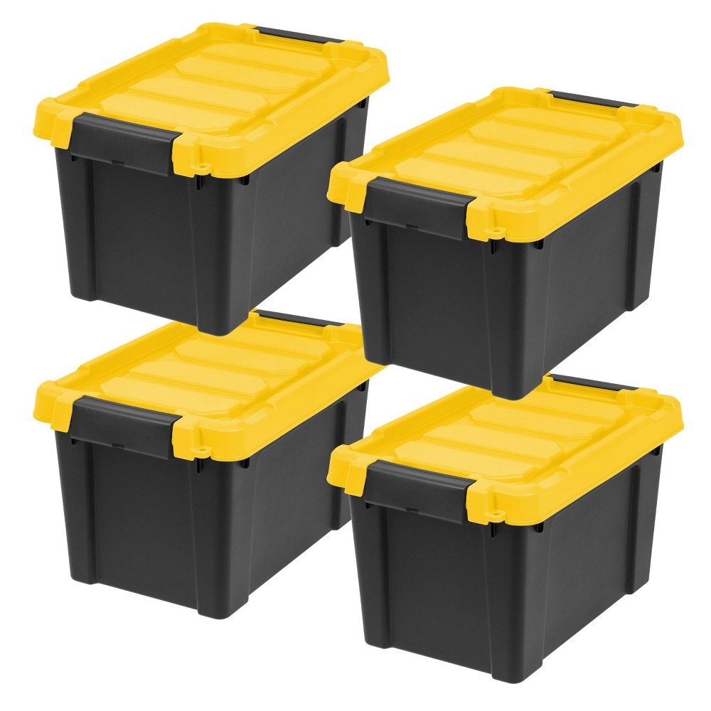 IRIS 5gal 4pk Heavy Duty Plastic Utility Storage Bin For Garage and Basement: Stackable, Lidded, Black