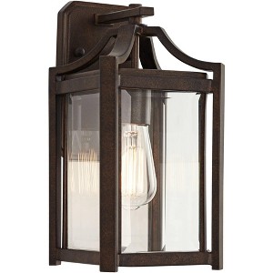 Franklin Iron Works Rockford Rustic Farmhouse Outdoor Wall Light Fixture Bronze 12 1/2" Clear Beveled Glass for Post Exterior Barn Deck House Porch - 1 of 4