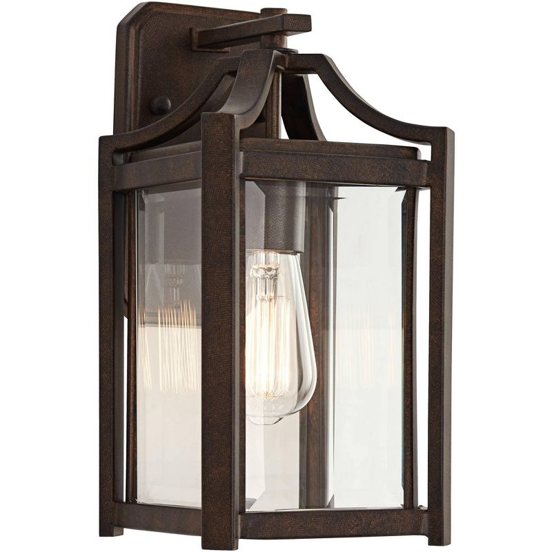 Franklin Iron Works Rockford Rustic Farmhouse Outdoor Wall Light Fixture Bronze 12 1/2" Clear Beveled Glass for Post Exterior Barn Deck House Porch, 1 of 10