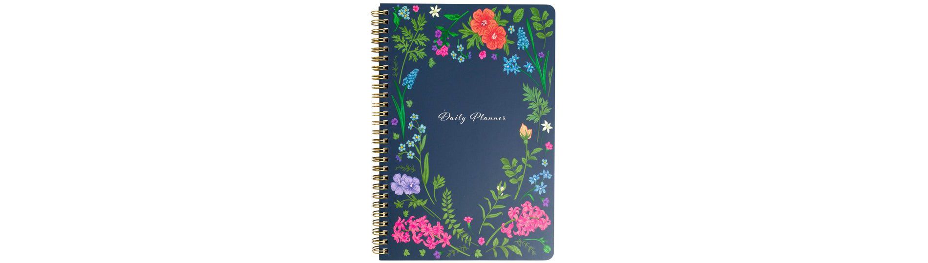 Beautiful Daily Planner and Notebook with Hourly Schedule - 160 Pages , 80 Days - Navy Floral Design