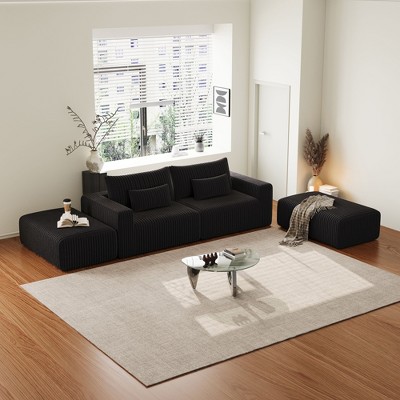 NicBex Couches for Living Room 102" Oversized Sectional Lounge Chaise Flexible Combinations Cloud Plush Loveseat with  2 Removable Footstool, Black