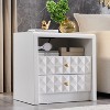 SinCiDo Nightstand with Charging Station, Mid Century Modern End Table with 2 Drawers & Open Shelf, Wood Bedside with Diamond Panel Decor - 4 of 4