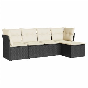 vidaXL 5 Piece Patio Sofa Set with Cushions - Black and Cream Without Table - 1 of 4