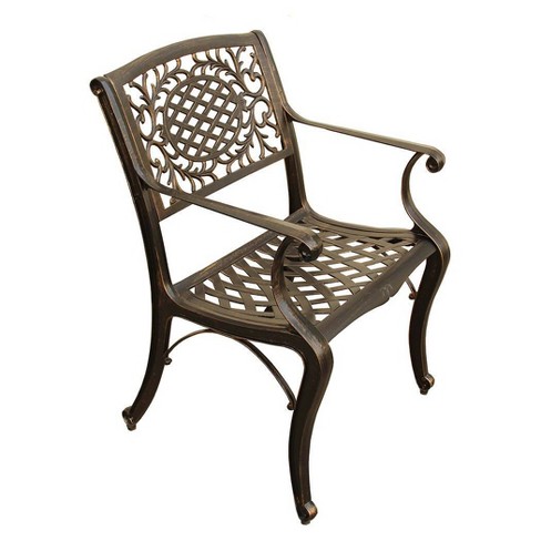 Ornate Traditional Mesh Lattice, Bronze Metal Outdoor Dining Chairs