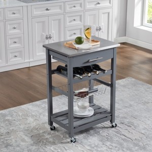 SEVOBAL Kitchen Carts and Islands Mobile Rolling Kitchen Trolley Serving Cart Mobile Kitchen Cart Serving Utility Carts, Grey, 22.76"*15.75"*33.35" - 1 of 4