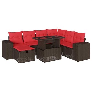 vidaXL Patio Sofa Set with Cushions Sectional Couches 8 Piece Poly Rattan - Brown - 1 of 4