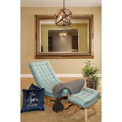 Teal Tufted Rocking Lounge Chair with Wood Legs and Footrest