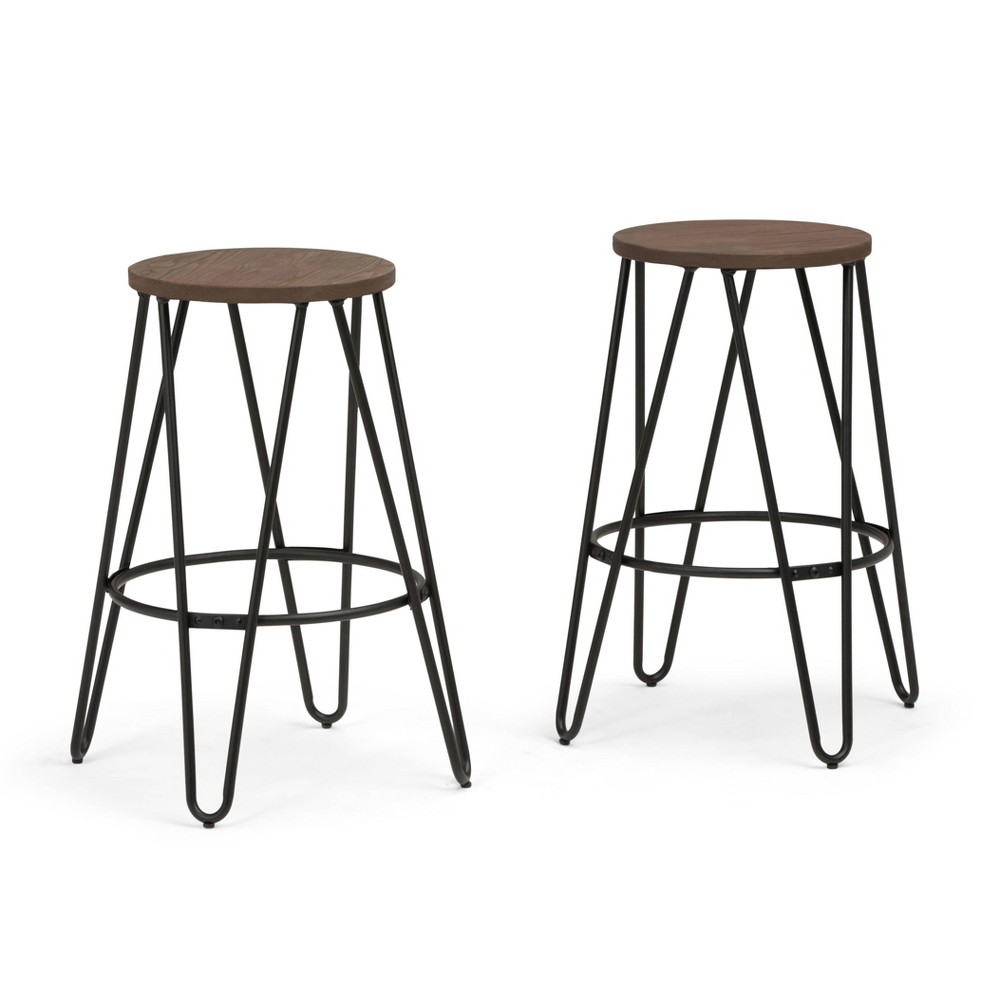 26"" Set of 2 Kendall Metal Counter Height Barstools with Wood Seat Cocoa Brown/Black - WyndenHall -  80926335