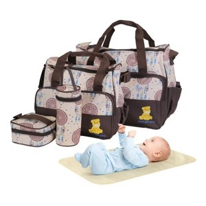 5Pcs Baby Nappy Diaper Bags Set Mummy Diaper Handbags with Diaper Pad Food Bag Bottle Bag Travel Tote Bags For Mom Dad - 1 of 4