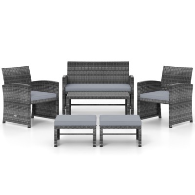 Tangkula Set Of 6 Patio Furniture Outdoor Sectional Conversation PE Rattan Sofa Set
