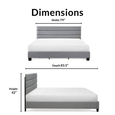 Hudson King-Size Gray Linen Tufted Upholstered Bed with Slats