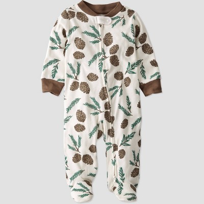 Baby Boys' Organic Cotton Pine Cone Sleep N' Play - little planet by carter's White/Brown 6M
