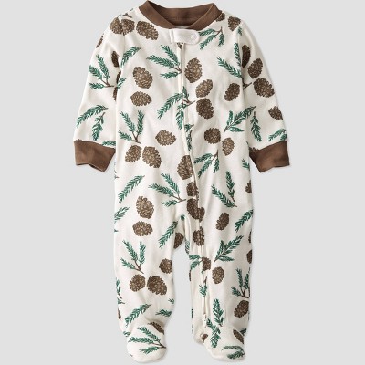 Image of Baby Boys' Organic Cotton Pine Cone Sleep N' Play - little planet by carter's White/Brown Newborn