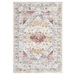 Washable Vintage Medallion Rug Non Slip Low Pile Rug Soft Retro Throw Floor Cover Foldable Indoor Carpet for Living Room Bedroom Playroom Nursery - 1 of 4