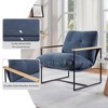 Modern Accent Chair, Comfy Chair with Removable Cushion, Vanity Chair with Wood Armrests for Living Room, Bedroom, Blue - 3 of 4