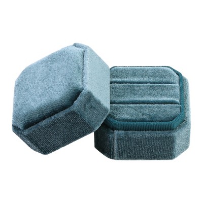 Unique Bargains Portable Double Slots Velvet Jewelry Ring Box for Proposal Engagement Wedding