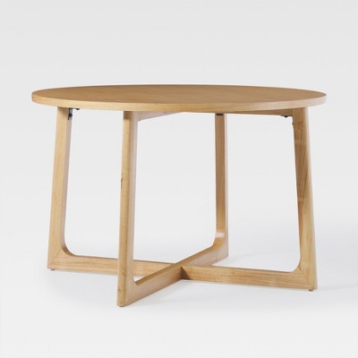 Saracina Home Modern 47” Solid Wood Round Dining Table with Geometric Leg Design