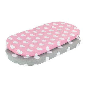 Everyday Kids 2-Pack Bassinet Sheets – 100% Cotton Jersey, Hearts & Dots Design, Fitted for Oval/Rectangle Mattresses, Baby Girl Co-Sleeper Compatible - 1 of 4