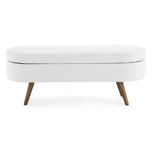 Vynxaria 43.5" White Oval Storage Ottoman Bench - Chic Ottomans and Benches with Rubber Wood Legs - 1 of 4