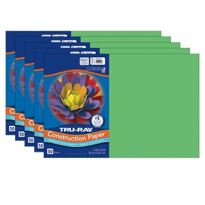 Tru-Ray Construction Paper, Heavyweight, Festive Green, 12" x 18", 50 Sheets Per Pack, 5 Packs - 1 of 4