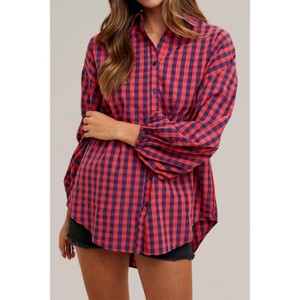 Women's Gingham Button Down Top - AnnieWear - 1 of 4
