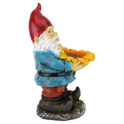 Colorful Resin Garden Gnome with Sunflower Bird Feeder
