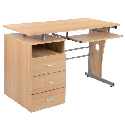 Maple Executive Pedestal Desk with Keyboard Tray and Storage Drawers
