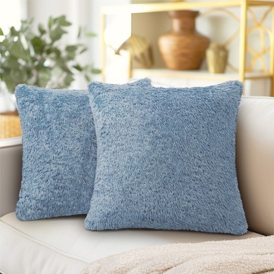 Pavilia Set Of 2 Fluffy Throw Pillow Covers Decorative Faux Shearling Fur Square Cushion Accent For Bed Sofa Couch Light Blue 18 X 18 Target