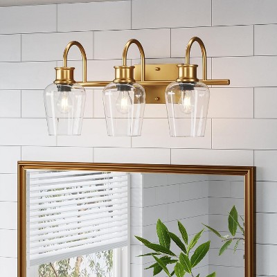 Modern 3-Light Gold Vanity Light, Bathroom Sconce Lamp for Mirror with Clear Glass Shade, Wall Sconces for Mirror Hallway(E26 Base)