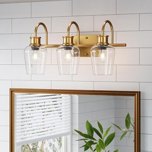 Tribesigns Modern 3-Light Gold Vanity Light, Bathroom Sconce Lamp for Mirror with Clear Glass Shade, Wall Sconces for Mirror Hallway(E26 Base) - 1 of 4