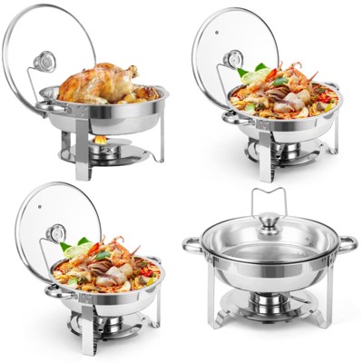 MilleLoom Chafing Dish Buffet Set , 5QT Food Servers and Warmers Stainless Steel Round Chafing Dishes with Glass Lid & Lid Holder for Parties