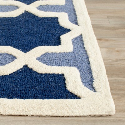 Hand-Tufted Geometric Blue and Ivory Wool Runner Rug