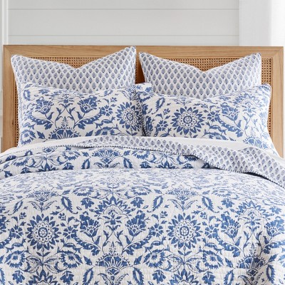 Clara Blue Cotton Euro Shams with Geometric Medallions