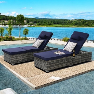 Mshliw Outdoor Chaise Lounge Chair Set of 2 with Cushions and Adjustable Backrest – Foldable PE Rattan Recliners for Patio, Poolside, Garden