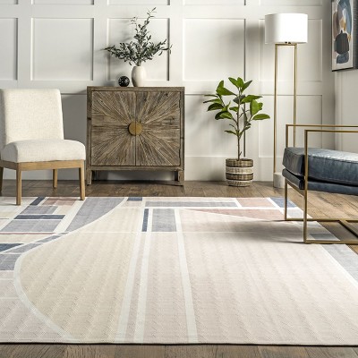 Ivory and Beige Geometric Washable 8' x 10' Area Rug