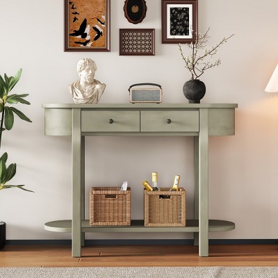 40"Wx30"H Pine Wood Vintage Style Console Table With 2 Drawers And 1 Open Lower Shelf,Console Table Entryway Narrow - Maison Boucle