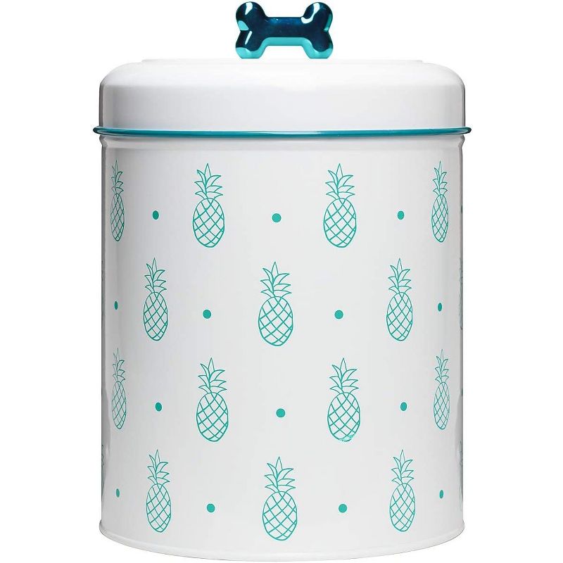 Amici Pet Pineapple White/Green Metal Treats Canisters, 2 Size Set, Pet Food Storage Containers,64 & 140 oz., 5 of 6