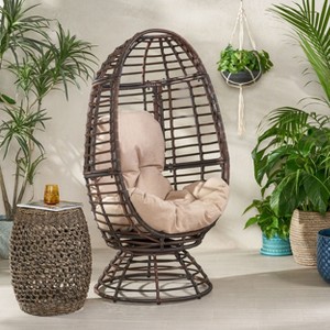 Okak Modern PE Wicker Patio Egg Chair Rattan Accent Chairs with Comfy Upholstery Outdoor&Indoor,Chic Accent Chair for Porch,Backyard&Garden,Brown - 1 of 4
