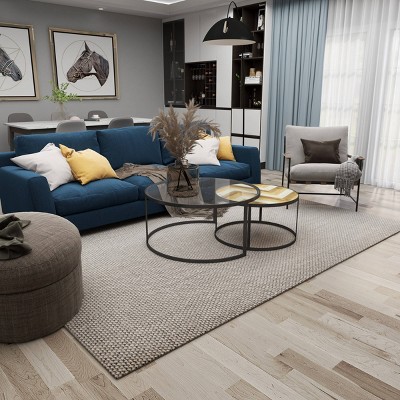 Gray and Brown Round Wood and Glass Nesting Coffee Tables