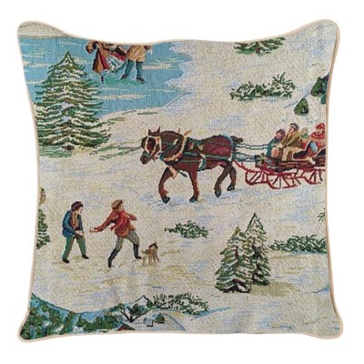 Signare USA Xmas Sleigh Pillowcase Cushion Cover 18x18 Inch